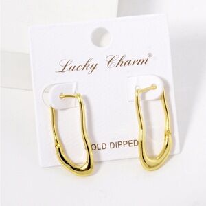18K Gold‎ Dipped Organic Shape 28mm Hoop Earrings